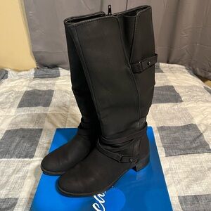 Easy Street Black Shimmer Over the Knee Boots